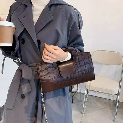 2025 New Crocodile Grain PU Leather Handbag for Women Vintage Large Capacity Evening Bag Simple Elegant Party Clutch Bag Shoulde