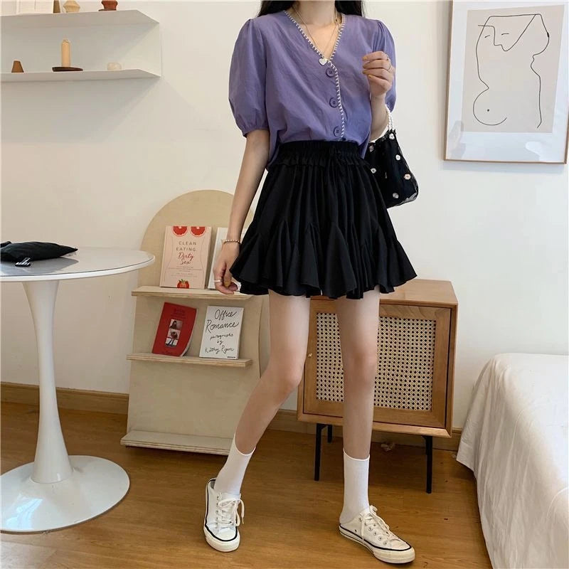 Summer Ball Gown White Mini Skirts Women 2024 Casual High Waist Ruffles Faldas Korean Bow Harajuku Y2k Micro Tennis Skirt Black