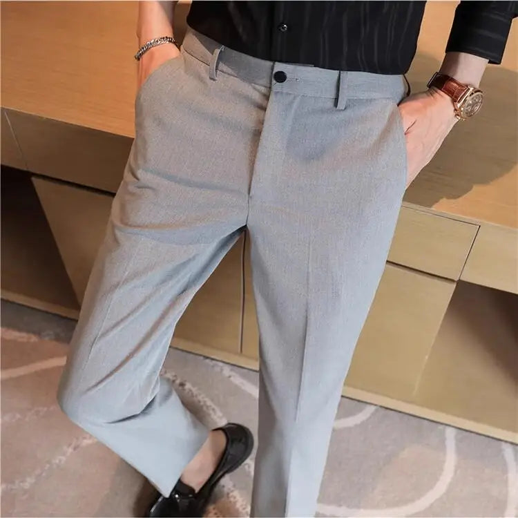 2026 Spring Summer New Men's Casual Pants Luxury Slim Fit Solid Color Fashion Business Suit Pants Formal Office Social Trousers