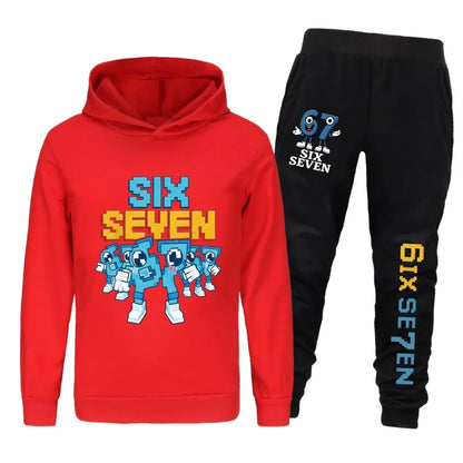 Spring Autumn Six Seven 67 Print Children Hoodies Set Kids Fashion Sportsuit Boys Long Sleeves Pants Suit 2 Piece Trouser Set