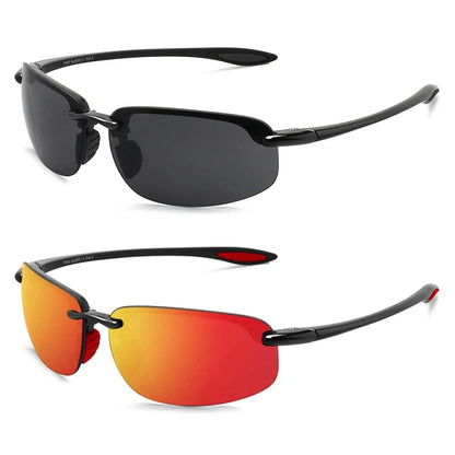 2Pack Polarized Sports Sunglasses for Men Women TR90 Lightweight Rimless Frame UV400 Running Fishing Driving 801