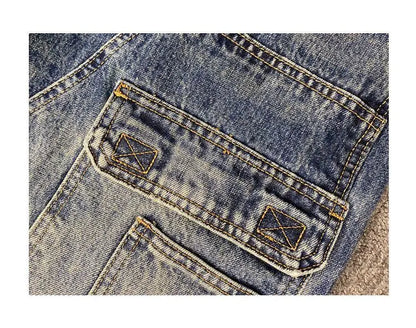Autumn American Casual Ruffian Handsome Washed Retro Tooling Jeans Men's Straight Loose High Street Tapered Pants Tide
