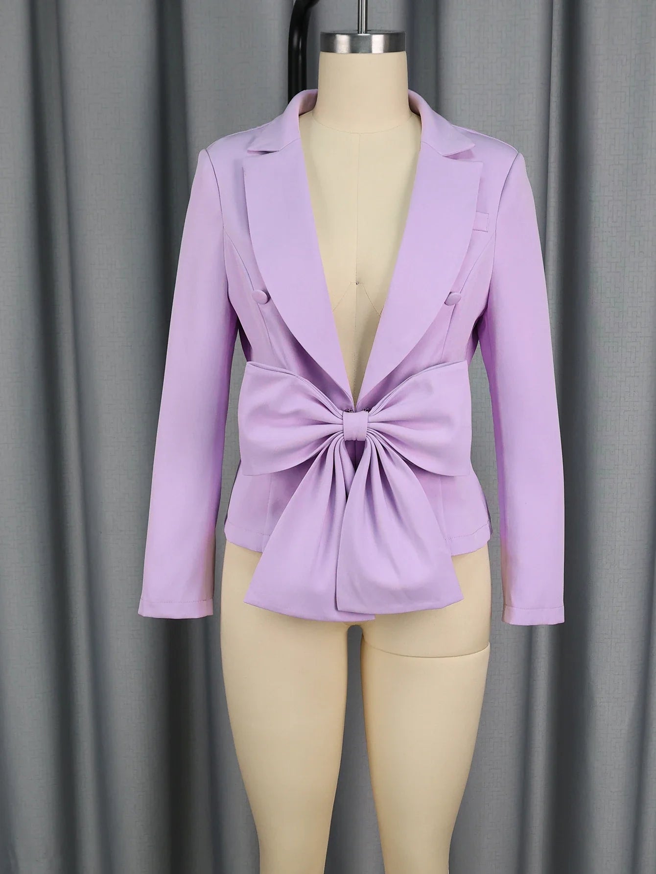 Stylish Lavender Women Office Blazer with Removable Bow Long Sleeve Suit Jacket Autumn Winter Wedding Guest Evening Party Outfit