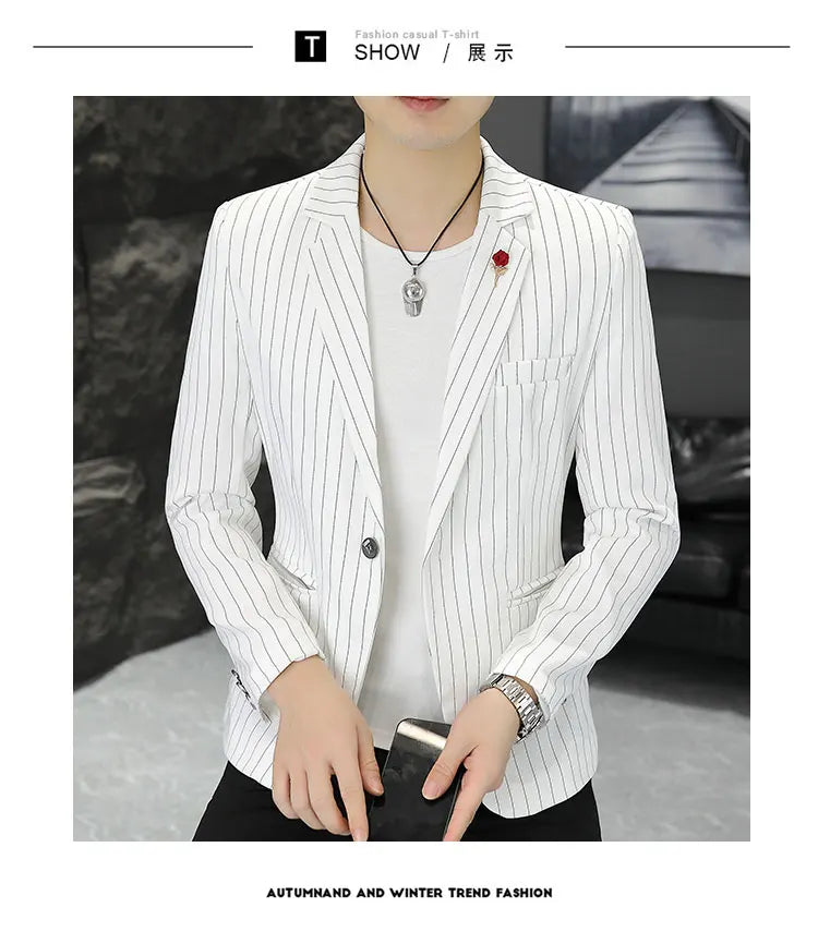 New Men's Fashion Business Gentleman Stripe Outdoor British Style Trend Wedding Banquet Luxe Outdoor Casual Blazer