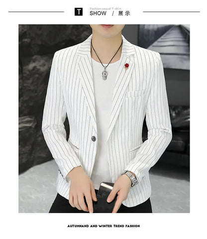 New Men's Fashion Business Gentleman Stripe Outdoor British Style Trend Wedding Banquet Luxe Outdoor Casual Blazer