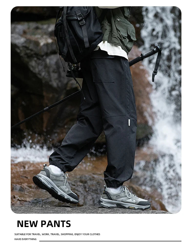 Men Waterproof Pant Autumn With Belt Hiking Trousers Breathable Mountaineering Pant Multi-pocket Camping Fishing Sport Trousers