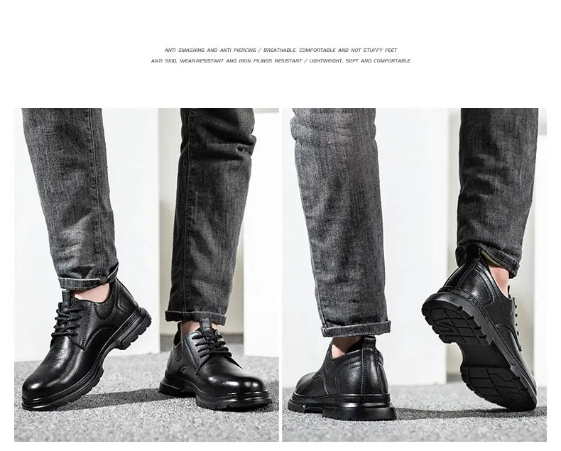 Fashion 2026 Genuine Leather Waterproof Men Safety Shoes Boots Work Sneakers Indestructible Steel Toe Nail Proof Male Footwear