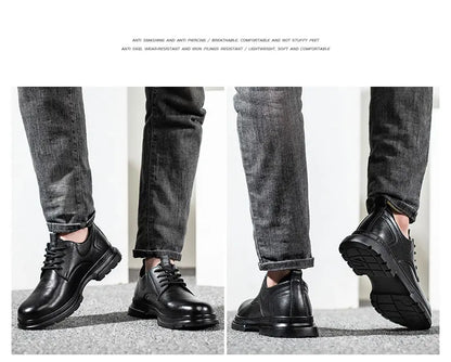 Fashion 2026 Genuine Leather Waterproof Men Safety Shoes Boots Work Sneakers Indestructible Steel Toe Nail Proof Male Footwear