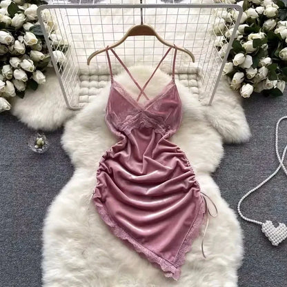 Woman Fashion Sexy Strap Dress New Sleeveless Slim Floral Print Mini Dress Comfortable Breathable Mesh Lace Mini Dress