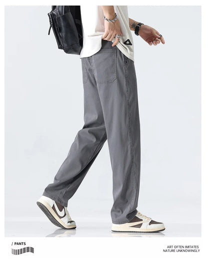 Coffee Ultra-thin Wide Pants Men Lyocell Fabric Breathable Soft Straight Casual Trousers Loose Simple Male Sweatpants