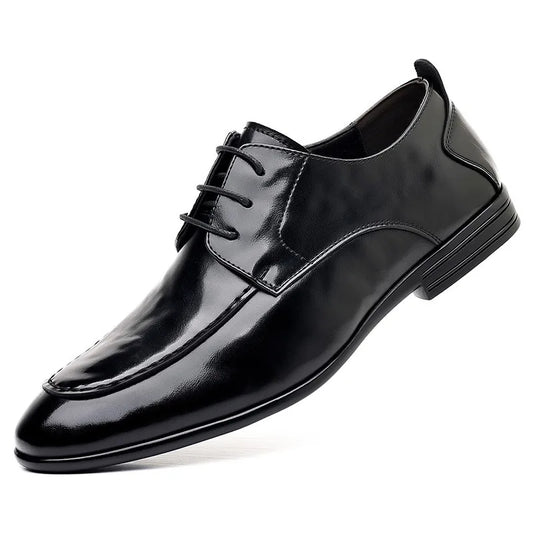 Spring Autumn New Pointed Toe Leather Shoes Men Fashion Business Casual Shoe Male Lace Designer Solid Color Wedding Shoes Man