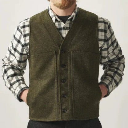 Men Vest Army Green Herringbone Single Button Waistcoat For Wedding Birthday Banquet Party Business Office Work Men Suit Vest
