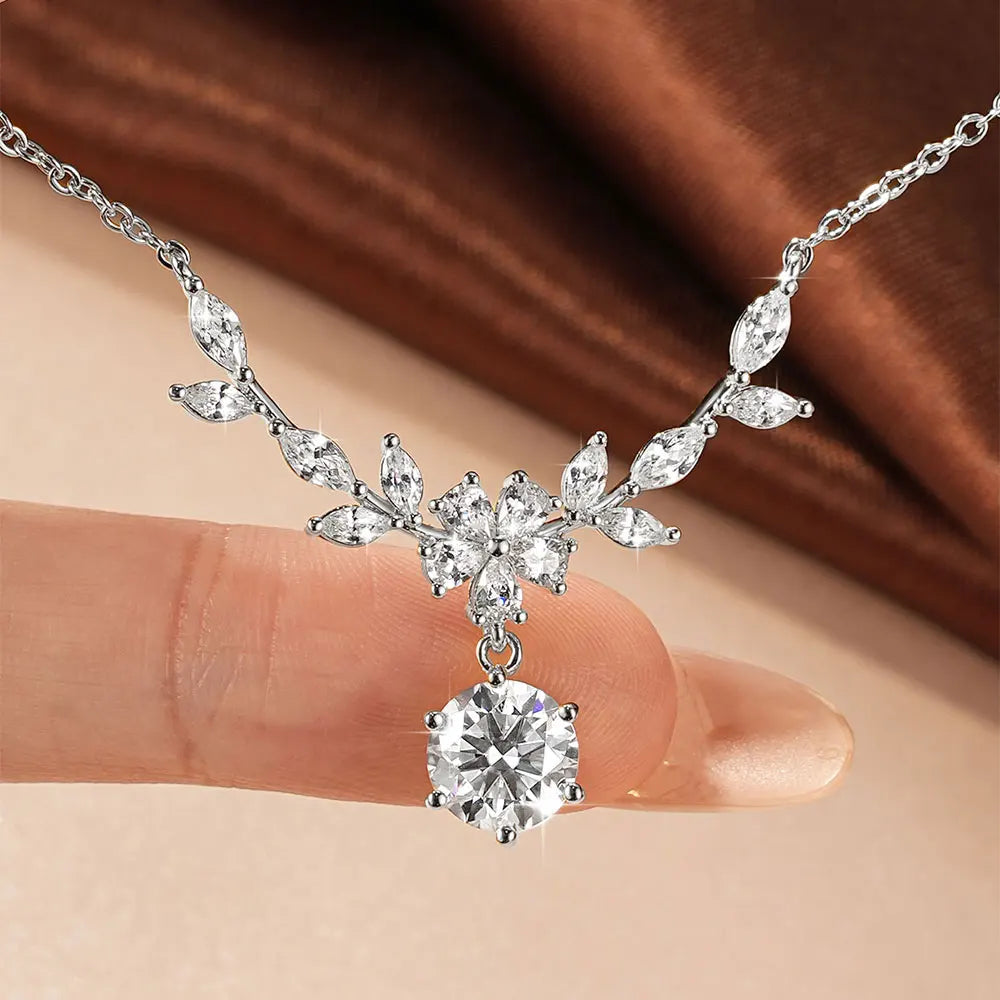 Sparkling 8MM Moissanite Necklace 14K Gold Filled Floral-Style Pendant Necklaces for Women CWedding Jewelry Gift