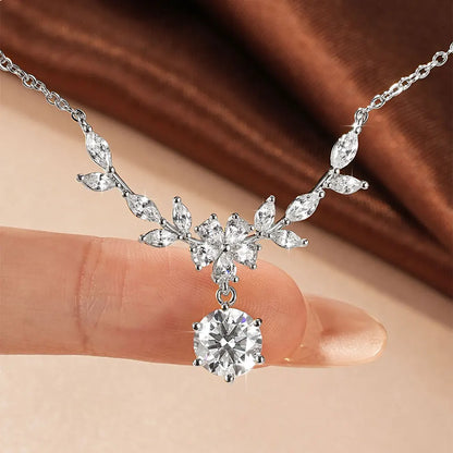 Sparkling 8MM Moissanite Necklace 14K Gold Filled Floral-Style Pendant Necklaces for Women CWedding Jewelry Gift