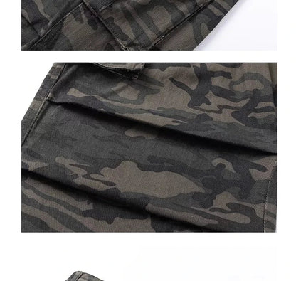 plus Size American Retro Camouflage Casual Work Pants Women's Loose Wide Leg Jeans Autumn New Sle High Waist Zipper Closure