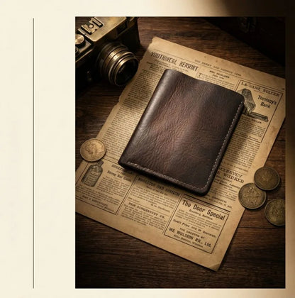 Ultra-Durable Men's Leather Short Wallet, Scratch-Resistant Hand-Rubbed Top Grain Leather Card Holder, Minimalist Travel Wallet