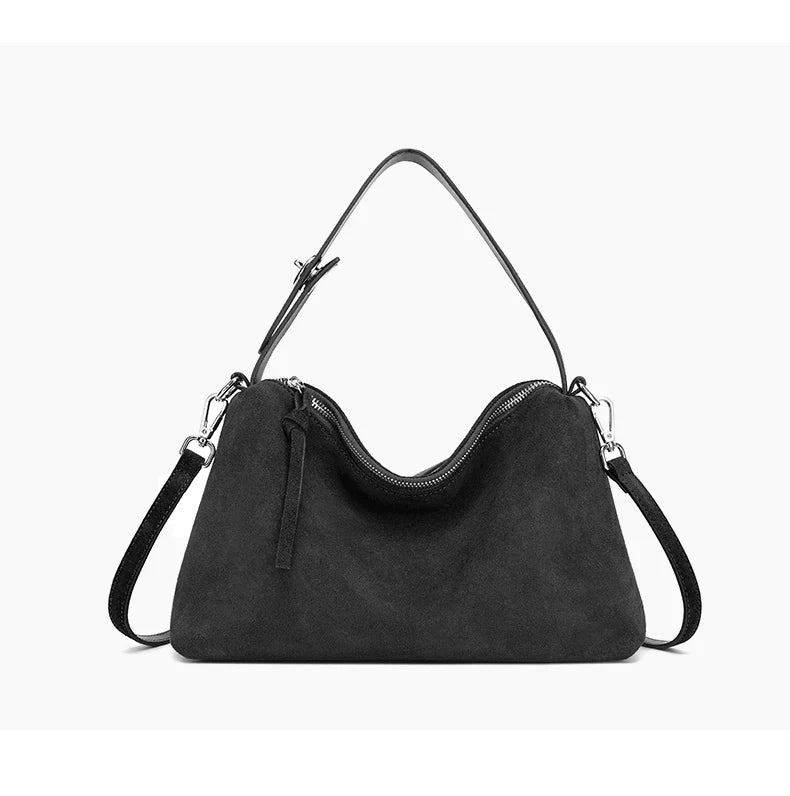 Fashion Autumn Winter Big Boston Tote Soft Matte Suede Cow Leather Women's Handbag Shoulder Crossbody Bag For Women Grey Brown