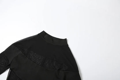 Weird Puss Coquette See Through Bodysuit Women Sexy Wild Mesh Hipster Patchwork Full Sleeve Midnight Stretch Street Clubwear