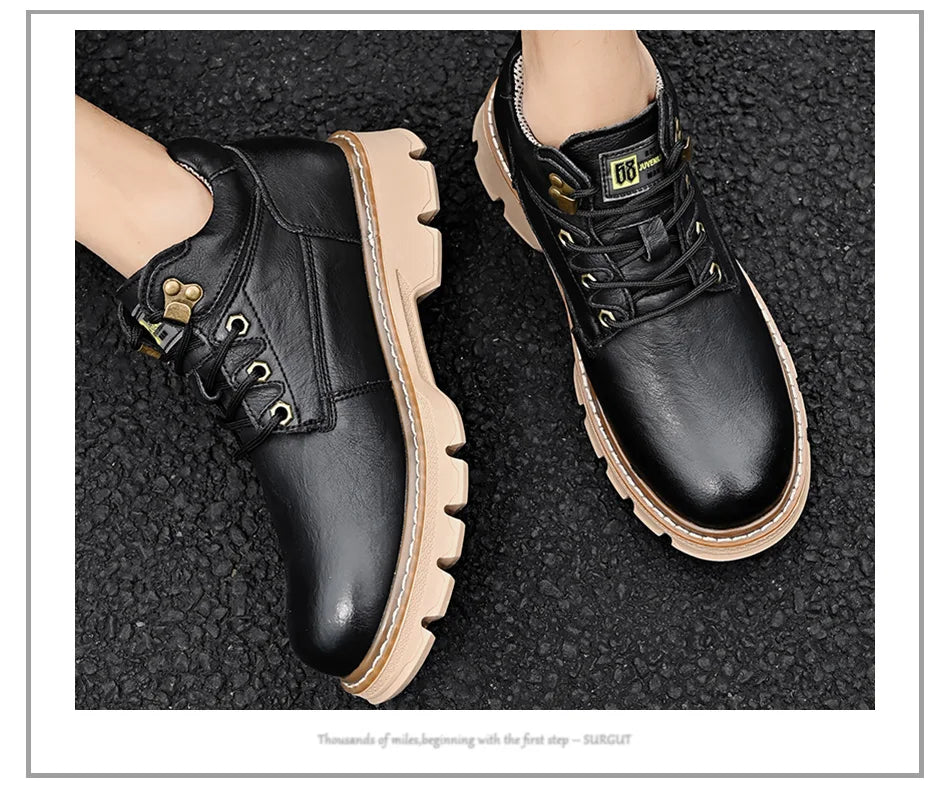 Men's Leather Boots 2026 New Ankle Motorcycle Boots Retro Handmade Luxury Lace Up Waterproof Shoes For Men Working Boots