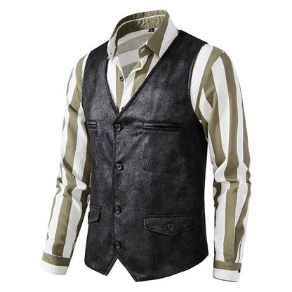 Man Vest Vintage Solid Single-breasted Male Waistcoat Slim V-neck Sleeveless Business Casual Versatile Men Suit Vest