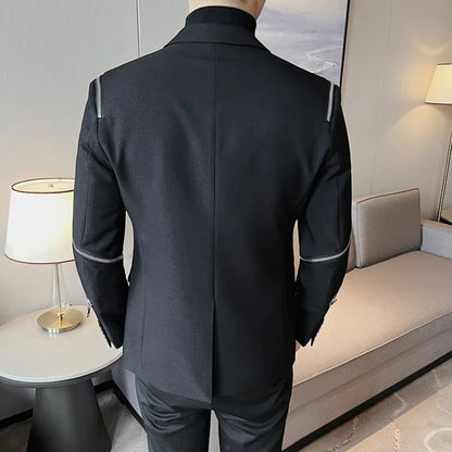 2024 Autumn New Zipper Decoration Blazer Men Casual Slim Fit Business Dress Coats Homme Formal Social Prom Tuxedo Men Clothing