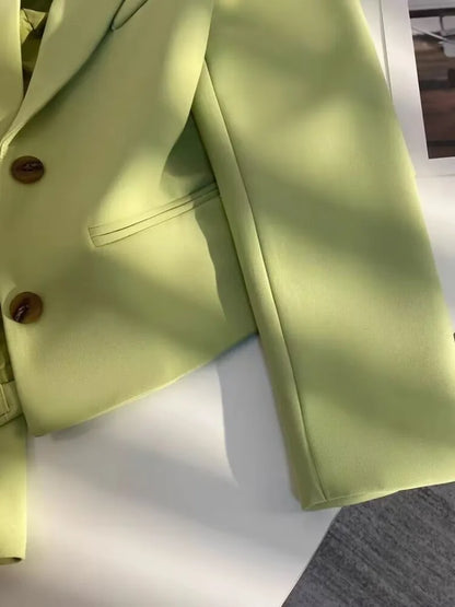 Black Cropped Blazers Woman Trend 2025 New All-match Notched Collar Crop Jacket Women Korean Chic Single Button Suit Coat Tops