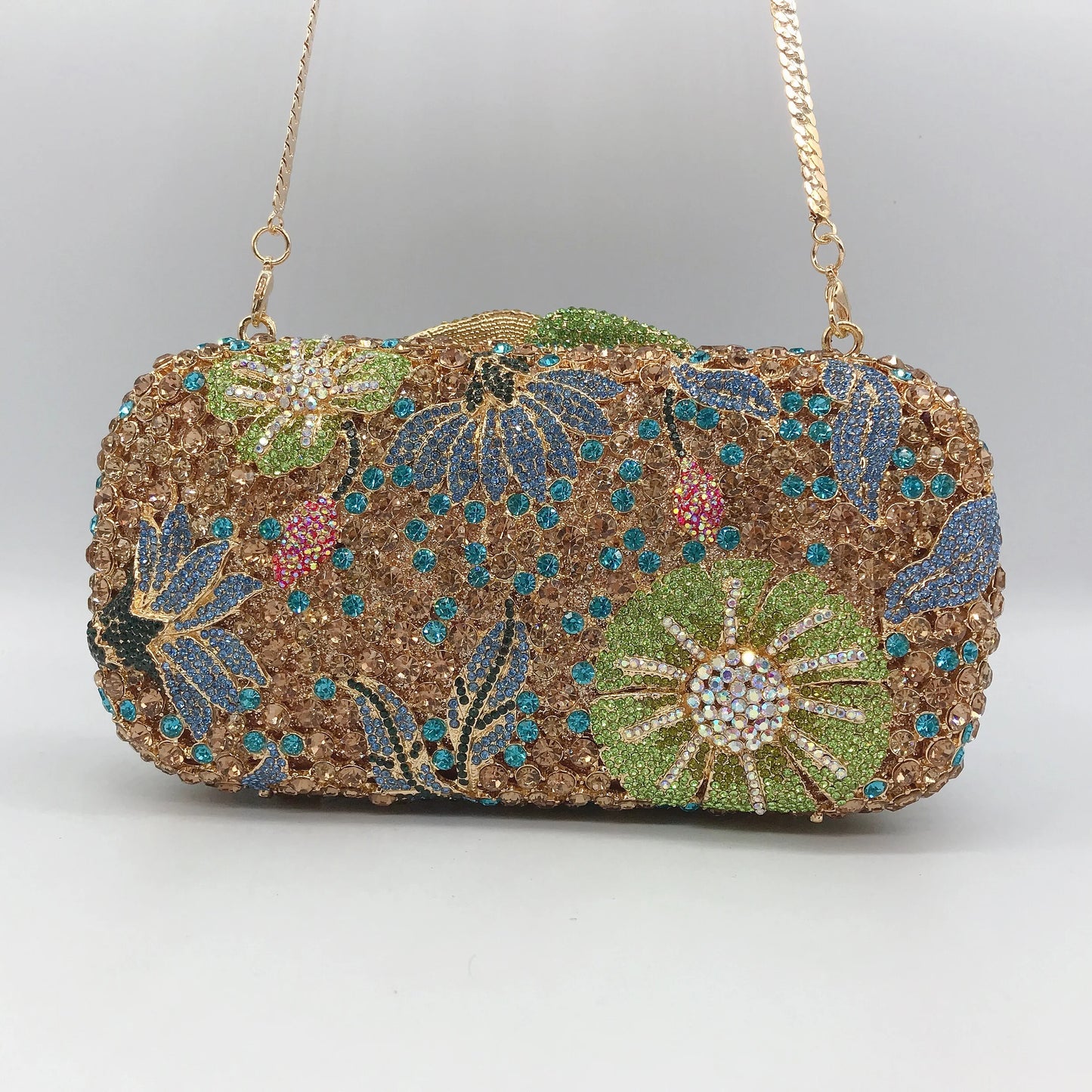 Chinese Manufacturer Flower Shape Surface Diamond-Studded Metal Material Evening Bag for Women