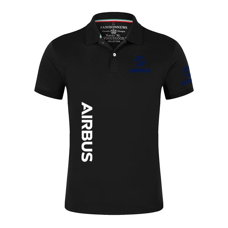 2024 New Solid Color Men AIRBUS AVIATION Flight Lapel  Polo Shirt Bare Stand Collar T-shirt European Loose Short Sleeves Tops