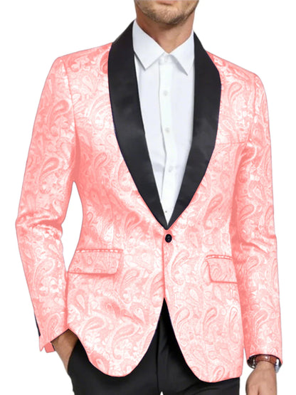 Men's Shiny Paisley Jacquard Tuxedo Blazer Slim Fit Shawl Lapel One Button Formal Prom Jacket for Wedding Groom Party
