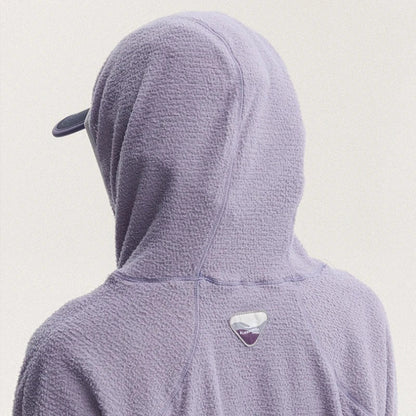 Unisex Lightweight Cloud Velvet Hooded Quick-Dry Shirt for Outdoor Sports: Classic Hood, Elastic Cuffs & Brand Logo Details