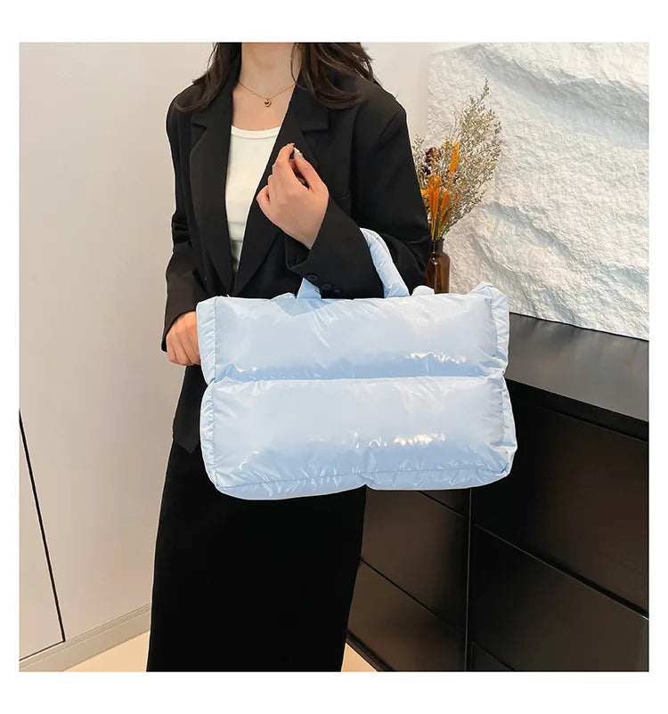Fashion Large Capacity Puffer Shoulder Bags Padded Women Handbags Casual Nylon Quilted Big Tote Bag Warm Winter Shopper Purses