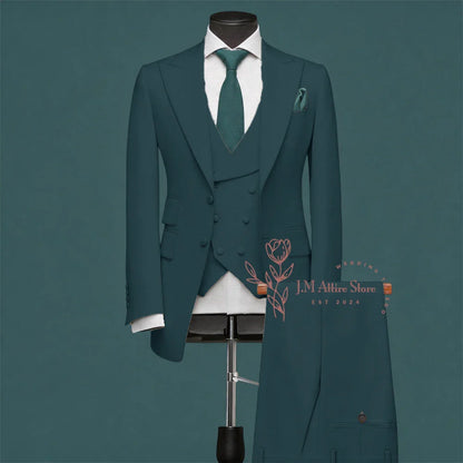 Light Green Men’s Suit Slim Fit Peak Lapel Jacket Double Breasted Vest Pants Wedding Formal 3 Piece Party Set For Groomsmen