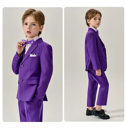 Prince Kids Purple Jakcet Vest Pants Bowtie Piano Party Dress Boys Wedding Ceremony Photograph Suit Children Performance Costume