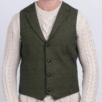 Men Vest Navy Blue Herringbone With Lapel Single Button Waistcoat For Wedding Party Business Office Work Daily Men Suit Vest