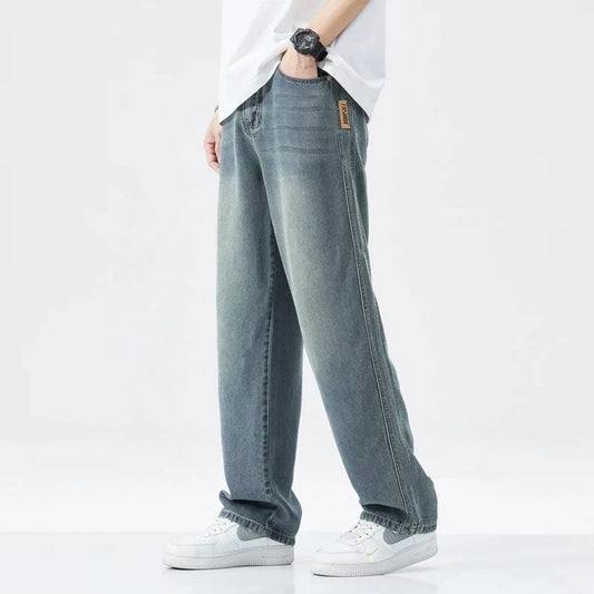 Stretch Jeans Men's 2024 New Lyocell Fabric High Quality Soft Loose Wide Pants Elastic Waist Casual Denim Trousers Streetwear