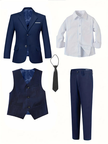 Back-to-school Season Boys Suit 5 Piece Jacket Vest Trousers Shirt Tie random Children's Suits Wedding Performance Formal