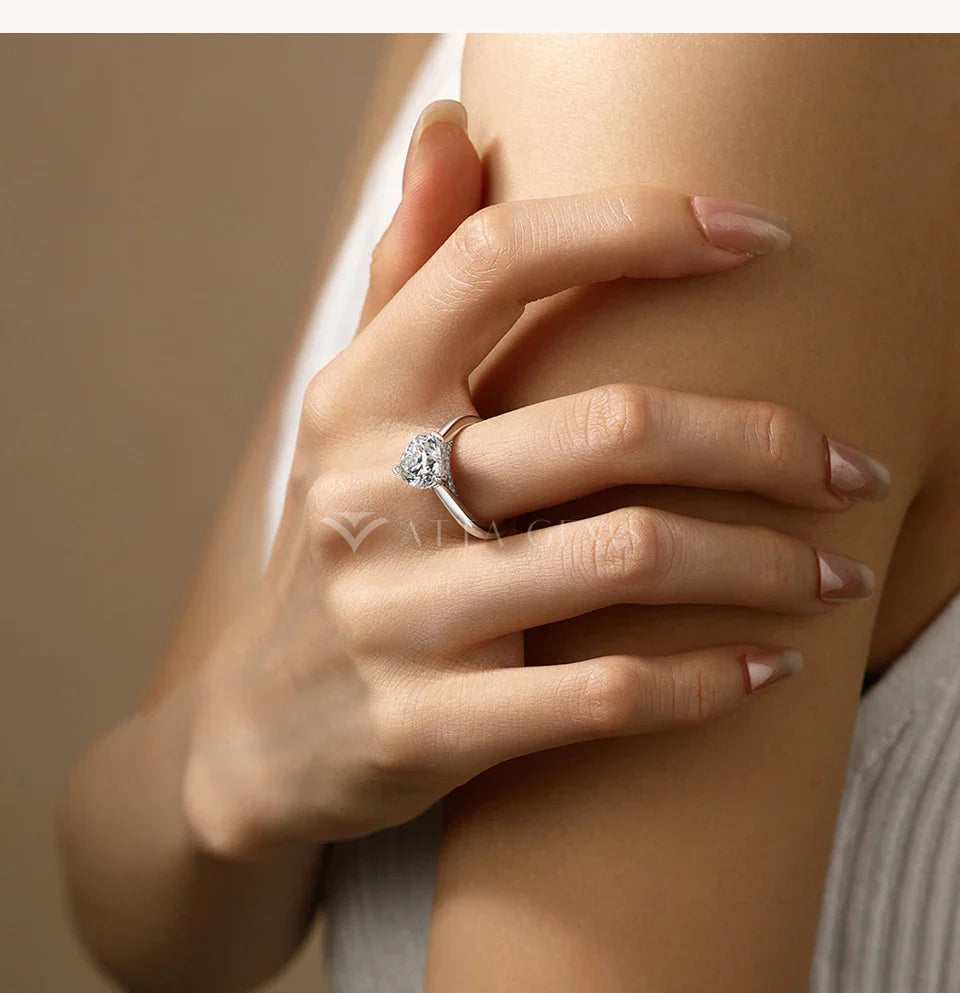 Bague de Fiançailles ATTAGEMS Cœur 3 carats Moissanite Argent Sterling 925 Solitaire Bague de Promesse Bijoux de Mariage pour Elle Cadeau de Fête