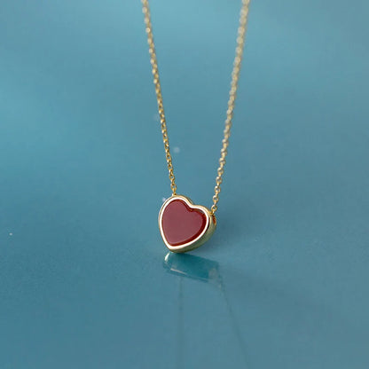 New Arrive 925 Sterling Silver Red Lovely Hearts Pendant Necklace for Women Gold Color Necklace Fine Jewelry Accessories