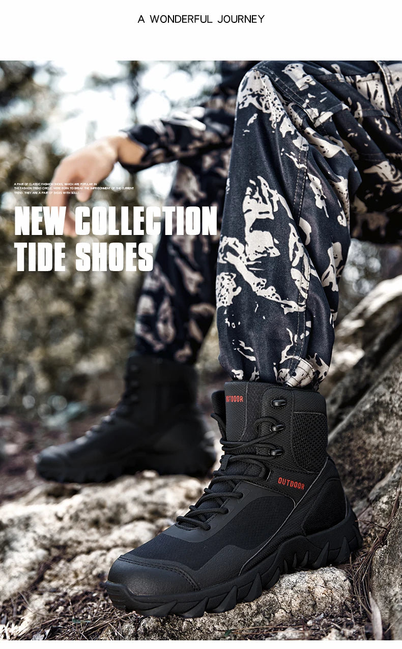 Men Tactical Boots Army Waterproof Work Climbing Hiking Shoes High Quality Outdoor Motorcycle Hunting Safety Unisex Desert Boot