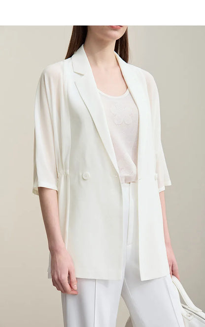 Women's Blazer 2026 Summer New Notch Lapel Dolman Sleeve Jacket Loose Lightweight Office Chiffon Coat For Women 12642007