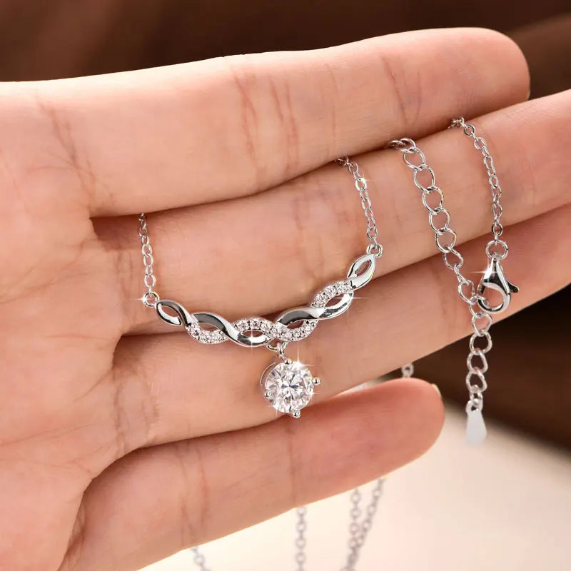 Sparkling 6.5MM Moissanite Necklace 14K Gold Filled Infinity Pendant Necklaces for Women Valentine's Day Jewelry Gift