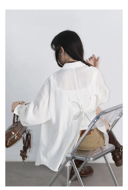 Women Long Sleeve Shirts Solid Loose Casual New Style Design Back Hollow Out Shirt Female Blouse Spring Summer 2026