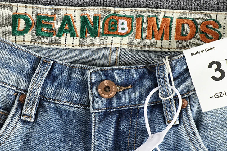 New wash light blue ground white jeans men's spring American fashion brand small straight leg retro casual youth pants