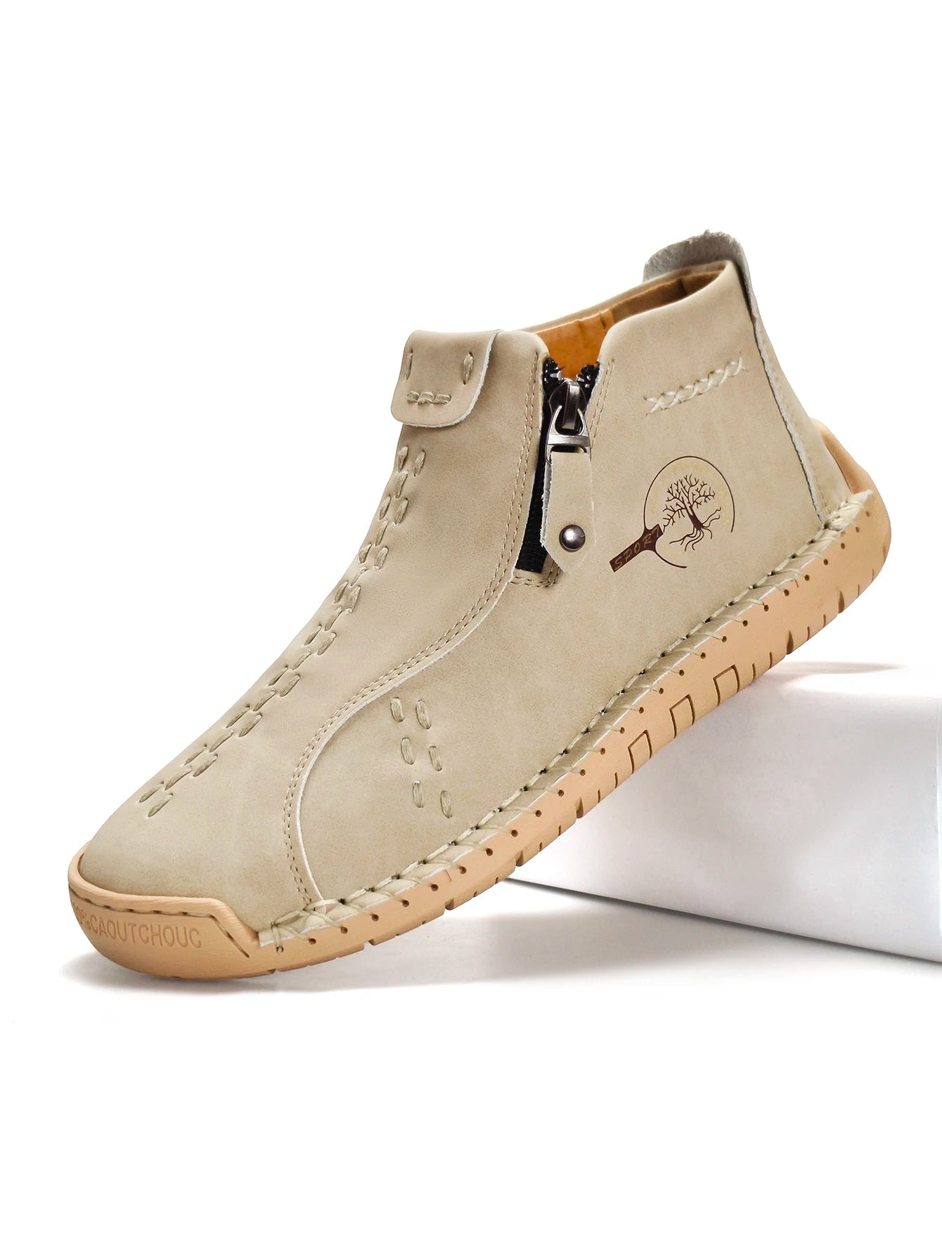 New Classic Handmade Leather Men Shoes Zipper Design Outdoor Sneakers Slip On Breathable Casual Shoes Leather Men Ankle Boots