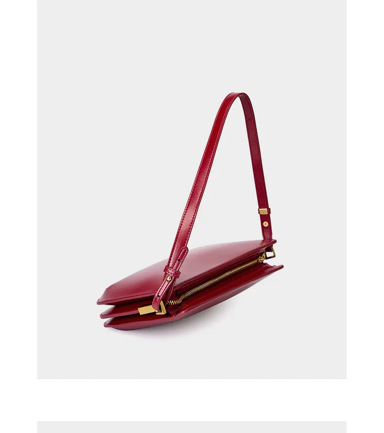 Genuine leather red shoulder bag woman minimalist crossbody bag cowhide luxury handbags female luxury bag armpit bag