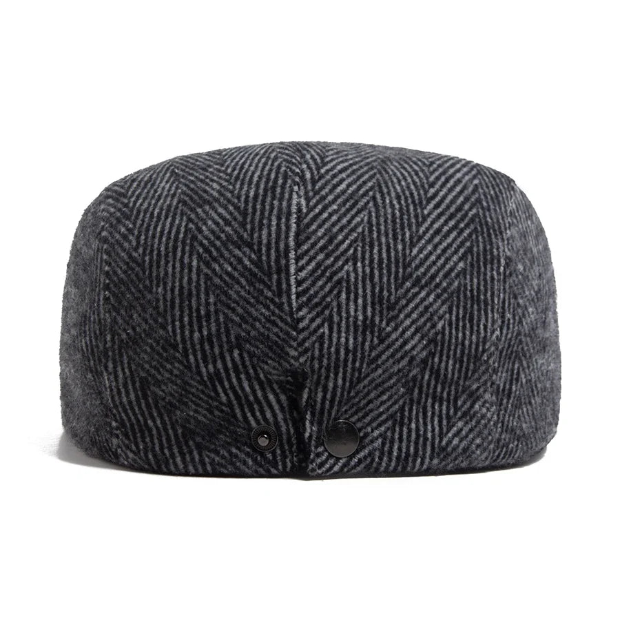 Vintage Big Herringbone Beret For Men Autumn Winter Warm Casual Newsboy Cap Fashion Women Flat Hat Double Breasted Adjustable