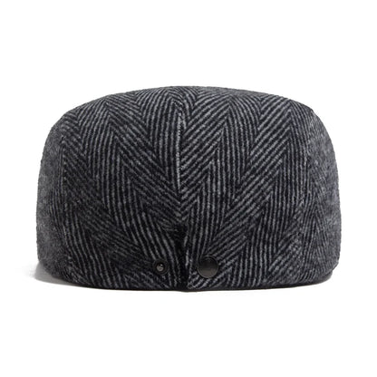 Vintage Big Herringbone Beret For Men Autumn Winter Warm Casual Newsboy Cap Fashion Women Flat Hat Double Breasted Adjustable