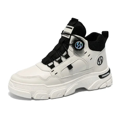 Autumn Men's Sneakers New Breathable Workwear Shoes Trendy Thick Soled Shoes Anti Slip White Casual Skateboard Shoes Ankle Boots