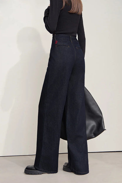Minimalist Women Casual Jeans 2025 Autumn Korean Style Embroidery Loose Denim Wide Leg Pants Luxury Jeans Trousers 12543142
