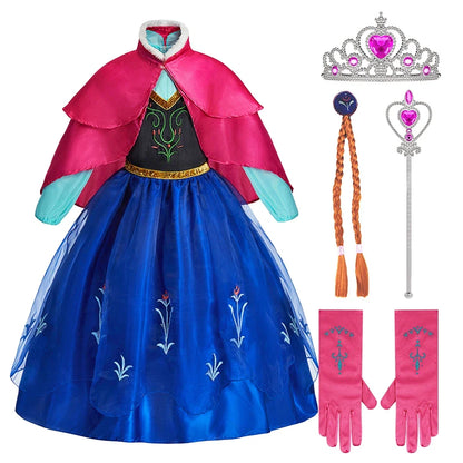 Kids Anna Cosplay Clothing Little Girls Christmas Halloween Gown Kids Party Red Cloak Costume Dance Long Sleeve Princess Dresses
